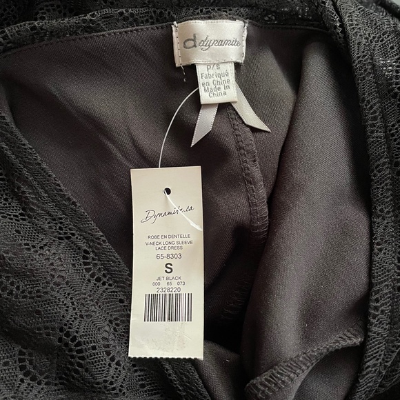 Dynamite Black Eyelet Lace Inset Mesh Bodycon Dress Sz S - Picture 7 of 8